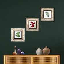 Pinecone Yaprak, Ebru Sanatı Lale Taş Duvar Tablosu Çerçeveli Duvar Dekoru 3 Parça Tablo Seti Wall Art T3-406