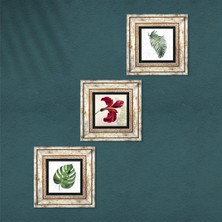 Pinecone Yaprak, Ebru Sanatı Lale Taş Duvar Tablosu Çerçeveli Duvar Dekoru 3 Parça Tablo Seti Wall Art T3-406