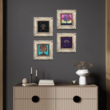 Pinecone Hayat Ağacı Taş Duvar Tablosu Çerçeveli Duvar Dekoru 4 Parça Tablo Seti Wall Art T4-1093