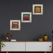 Pinecone Stone Esma'ül Hüsna, Nar Çerçeveli Taş Duvar Tablosu 3’lü Set - Dekoratif Modern Sanat, Ev ve Ofis Dekoru |TK3-804|