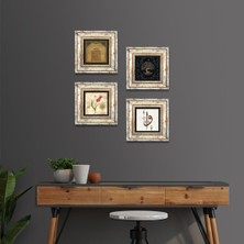 Pinecone Stone Elif Vav, Hayat Ağacı, Lale, Ayet-el Kürsi Çerçeveli Taş Duvar Tablosu 4’lü Set - Dekoratif Modern Sanat, Ev ve Ofis Dekoru |TK4-362|