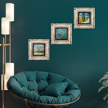 Pinecone Van Gogh Taş Duvar Tablosu Çerçeveli Duvar Dekoru 3 Parça Tablo Seti Wall Art T3-563