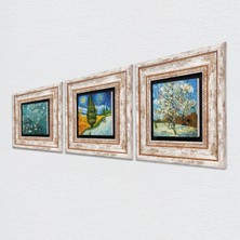 Pinecone Van Gogh Taş Duvar Tablosu Çerçeveli Duvar Dekoru 3 Parça Tablo Seti Wall Art T3-563