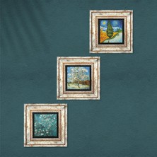 Pinecone Van Gogh Taş Duvar Tablosu Çerçeveli Duvar Dekoru 3 Parça Tablo Seti Wall Art T3-563