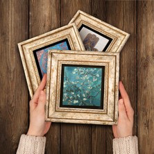 Pinecone Van Gogh Taş Duvar Tablosu Çerçeveli Duvar Dekoru 3 Parça Tablo Seti Wall Art T3-563