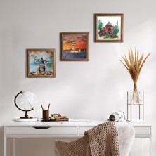 Pinecone Stone İstanbul Ayasofya, Galata Kulesi, Kız Kulesi Ahşap Çerçeveli Taş Duvar Tablosu 3’lü Set – 25x25 cm Dekoratif Modern Sanat – Ev ve Ofis Dekoru |W3-165|