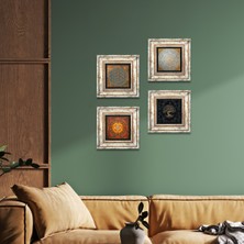 Pinecone Stone Yaşam Çiçeği, Sri Yantra, Hayat Ağacı Çerçeveli Taş Duvar Tablosu 4’lü Set - Dekoratif Modern Sanat, Ev ve Ofis Dekoru |TK4-508|