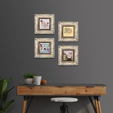 Pinecone Gül, Vintage Çiçek, Lale, Kelebekli Çiçek Taş Duvar Tablosu Çerçeveli Duvar Dekoru 4 Parça Tablo Seti Wall Art T4-1872