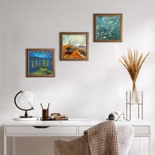Pinecone Van Gogh Taş Duvar Tablosu Ahşap Çerçeveli Duvar Dekoru 3 Parça Tablo Seti Wall Art W3-507