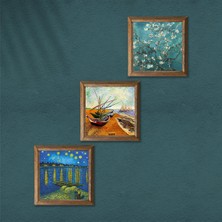 Pinecone Van Gogh Taş Duvar Tablosu Ahşap Çerçeveli Duvar Dekoru 3 Parça Tablo Seti Wall Art W3-507