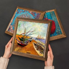 Pinecone Van Gogh Taş Duvar Tablosu Ahşap Çerçeveli Duvar Dekoru 3 Parça Tablo Seti Wall Art W3-507
