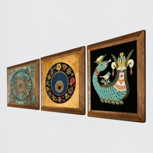 Pinecone Yaşam Çiçeği, Lale Ebru Sanatı, Şahmeran Taş Duvar Tablosu Ahşap Çerçeveli Duvar Dekoru 3 Parça Tablo Seti Wall Art W3-656