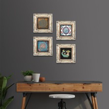 Pinecone Stone Yaşam Çiçeği, Çini Sanatı, Şahmeran Çerçeveli Taş Duvar Tablosu 4’lü Set - Dekoratif Modern Sanat, Ev ve Ofis Dekoru |TK4-445|