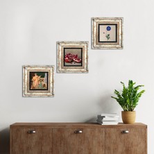 Pinecone Stone Ebru Sanatı, İki Müzisyen Kız Tablosu, Nar Çerçeveli Taş Duvar Tablosu 3’lü Set - Dekoratif Modern Sanat, Ev ve Ofis Dekoru |TK3-1480|