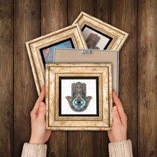 Pinecone Yaşam Çiçeği, Sri Yantra, Fatma Ana Eli (Hamsa) Taş Duvar Tablosu Çerçeveli Duvar Dekoru 4 Parça Tablo Seti Wall Art T4-414