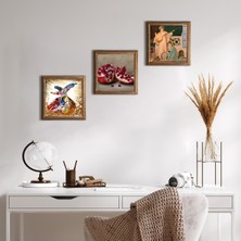 Pinecone Stone İki Müzisyen Kız Tablosu, Semazen, Nar Ahşap Çerçeveli Taş Duvar Tablosu 3’lü Set – 25x25 cm Dekoratif Modern Sanat – Ev ve Ofis Dekoru |W3-852|