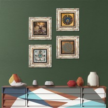 Pinecone Stone Yaşam Çiçeği, Semazen, Nazar, Çini Sanatı Çerçeveli Taş Duvar Tablosu 4’lü Set - Dekoratif Modern Sanat, Ev ve Ofis Dekoru |TK4-602|