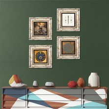 Pinecone Stone Yaşam Çiçeği, Semazen, Elif, Nazar Çerçeveli Taş Duvar Tablosu 4’lü Set - Dekoratif Modern Sanat, Ev ve Ofis Dekoru |TK4-616|