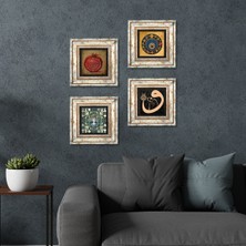 Pinecone Stone Hayat Ağacı, Vav, Nazar, Bereket Duası Çerçeveli Taş Duvar Tablosu 4’lü Set - Dekoratif Modern Sanat, Ev ve Ofis Dekoru |TK4-249|