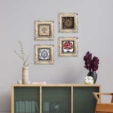 Pinecone Sri Yantra, Çini Sanatı, Hayat Ağacı, Nar Ağacı Taş Duvar Tablosu Çerçeveli Duvar Dekoru 4 Parça Tablo Seti Wall Art T4-260