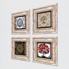 Pinecone Sri Yantra, Çini Sanatı, Hayat Ağacı, Nar Ağacı Taş Duvar Tablosu Çerçeveli Duvar Dekoru 4 Parça Tablo Seti Wall Art T4-260