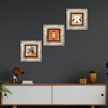 Pinecone Stone Bohem Çerçeveli Taş Duvar Tablosu 3’lü Set - Dekoratif Modern Sanat, Ev ve Ofis Dekoru |TK3-1704|