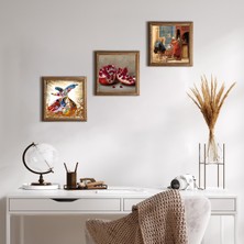 Pinecone Satranç Oyunu, Semazen, Nar Taş Duvar Tablosu Ahşap Çerçeveli Duvar Dekoru 3 Parça Tablo Seti Wall Art W3-854