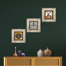 Pinecone Stone Nazar Boncuğu, Çini Sanatı, Semazen Çerçeveli Taş Duvar Tablosu 3’lü Set - Dekoratif Modern Sanat, Ev ve Ofis Dekoru |TK3-271|