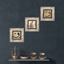 Pinecone Stone Hu, Vav Çerçeveli Taş Duvar Tablosu 3’lü Set - Dekoratif Modern Sanat, Ev ve Ofis Dekoru |TK3-244|