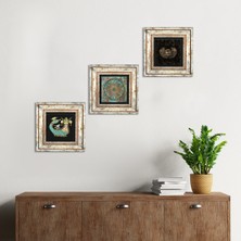 Pinecone Stone Horus'un Gözü, Yaşam Çiçeği, Şahmeran Çerçeveli Taş Duvar Tablosu 3’lü Set - Dekoratif Modern Sanat, Ev ve Ofis Dekoru |TK3-453|