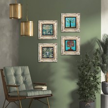Pinecone Stone Hayat Ağacı Çerçeveli Taş Duvar Tablosu 4’lü Set - Dekoratif Modern Sanat, Ev ve Ofis Dekoru |TK4-43|
