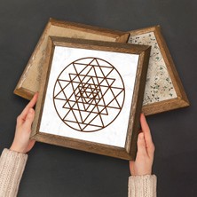 Pinecone Sri Yantra, Şahmeran, Hayat Ağacı, Nar Ağacı Taş Duvar Tablosu Ahşap Çerçeveli Duvar Dekoru 4 Parça Tablo Seti Wall Art W4-1013