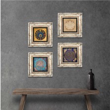 Pinecone Stone Lotus Çiçeği, Yaşam Çiçeği, Nazar Çerçeveli Taş Duvar Tablosu 4’lü Set - Dekoratif Modern Sanat, Ev ve Ofis Dekoru |TK4-809|