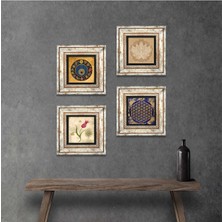 Pinecone Stone Lotus Çiçeği, Yaşam Çiçeği, Lale, Nazar Çerçeveli Taş Duvar Tablosu 4’lü Set - Dekoratif Modern Sanat, Ev ve Ofis Dekoru |TK4-803|