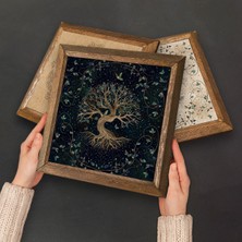 Pinecone Sri Yantra, Hayat Ağacı, Nar Ağacı, Nar Taş Duvar Tablosu Ahşap Çerçeveli Duvar Dekoru 4 Parça Tablo Seti Wall Art W4-1049