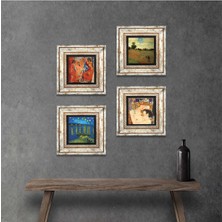 Pinecone Stone Picasso, Van Gogh, Claude Monet, Gustav Klimt Çerçeveli Taş Duvar Tablosu 4’lü Set - Dekoratif Modern Sanat, Ev ve Ofis Dekoru |TK4-943|
