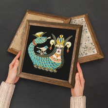 Pinecone Yaşam Çiçeği, Nazar, Şahmeran, Nar Taş Duvar Tablosu Ahşap Çerçeveli Duvar Dekoru 4 Parça Tablo Seti Wall Art W4-768