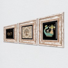 Pinecone Horus'un Gözü, Şahmeran, Hayat Ağacı Taş Duvar Tablosu Çerçeveli Duvar Dekoru 3 Parça Tablo Seti Wall Art T3-446