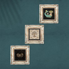 Pinecone Horus'un Gözü, Şahmeran, Hayat Ağacı Taş Duvar Tablosu Çerçeveli Duvar Dekoru 3 Parça Tablo Seti Wall Art T3-446