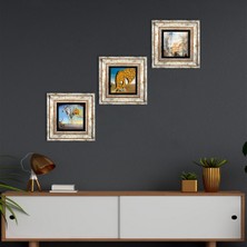 Pinecone Stone Salvador Dalí Çerçeveli Taş Duvar Tablosu 3’lü Set - Dekoratif Modern Sanat, Ev ve Ofis Dekoru |TK3-613|