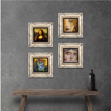 Pinecone Stone Picasso Ağlayan, Çingene Kızı, Gustav Klimt, Leonardo da Vinci Çerçeveli Taş Duvar Tablosu 4’lü Set - Dekoratif Modern Sanat, Ev ve Ofis Dekoru |TK4-955|