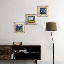 Pinecone Stone Van Gogh Çerçeveli Taş Duvar Tablosu 3’lü Set - Dekoratif Modern Sanat, Ev ve Ofis Dekoru |TK3-589|