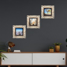 Pinecone Stone Salvador Dalí Çerçeveli Taş Duvar Tablosu 3’lü Set - Dekoratif Modern Sanat, Ev ve Ofis Dekoru |TK3-612|