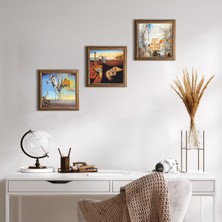 Pinecone Stone Salvador Dalí Ahşap Çerçeveli Taş Duvar Tablosu 3’lü Set – 25x25 cm Dekoratif Modern Sanat – Ev ve Ofis Dekoru |W3-615|