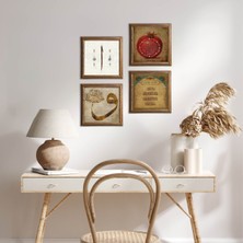 Pinecone Stone Vav, Elif, Nazar Duası, Bereket Duası Ahşap Çerçeveli Taş Duvar Tablosu 4’lü Set – 25x25 cm Dekoratif Modern Sanat – Ev ve Ofis Dekoru |W4-720|