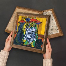 Pinecone Picasso, Van Gogh, Gustav Klimt Taş Duvar Tablosu Ahşap Çerçeveli Duvar Dekoru 4 Parça Tablo Seti Wall Art W4-952