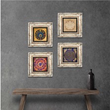 Pinecone Stone Mandala, Lotus Çiçeği, Yaşam Çiçeği, Nazar Çerçeveli Taş Duvar Tablosu 4’lü Set - Dekoratif Modern Sanat, Ev ve Ofis Dekoru |TK4-811|