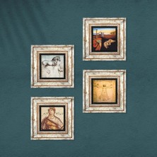 Pinecone Salvador Dalí, Soteria Mozaiği, Leonardo da Vinci Taş Duvar Tablosu Çerçeveli Duvar Dekoru 4 Parça Tablo Seti Wall Art T4-974