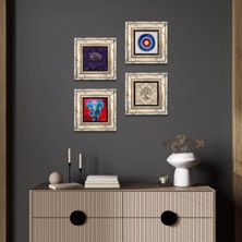 Pinecone Stone Nazar, Fil, Hayat Ağacı Çerçeveli Taş Duvar Tablosu 4’lü Set - Dekoratif Modern Sanat, Ev ve Ofis Dekoru |TK4-1141|
