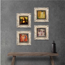 Pinecone Stone Picasso, Gustav Klimt, Leonardo da Vinci, Çingene Kızı Çerçeveli Taş Duvar Tablosu 4’lü Set - Dekoratif Modern Sanat, Ev ve Ofis Dekoru |TK4-958|